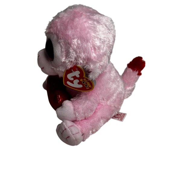 Ty Beanie Boos GiGi Pink Monkey Plush Red Heart Stuffed Animal Valentines Love - Picture 3 of 6